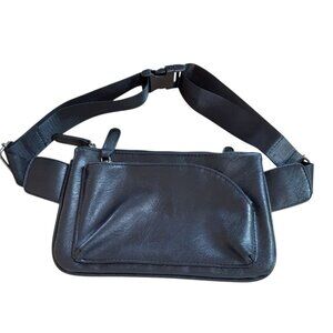 Black Faux-Leather Fanny Pack 4-Zipper Compartment Belt Bag 6" x 10"